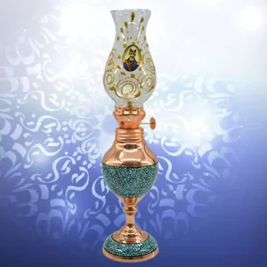 چراغ فرانسوی فیروزه کوبی به‌همراه حباب شیشه ای طرح سنتی